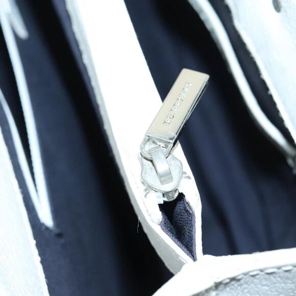 BURBERRY Rope handle Hand Bag Canvas Leather White Blue Silver Auth 92982 - Picture 12 of 15